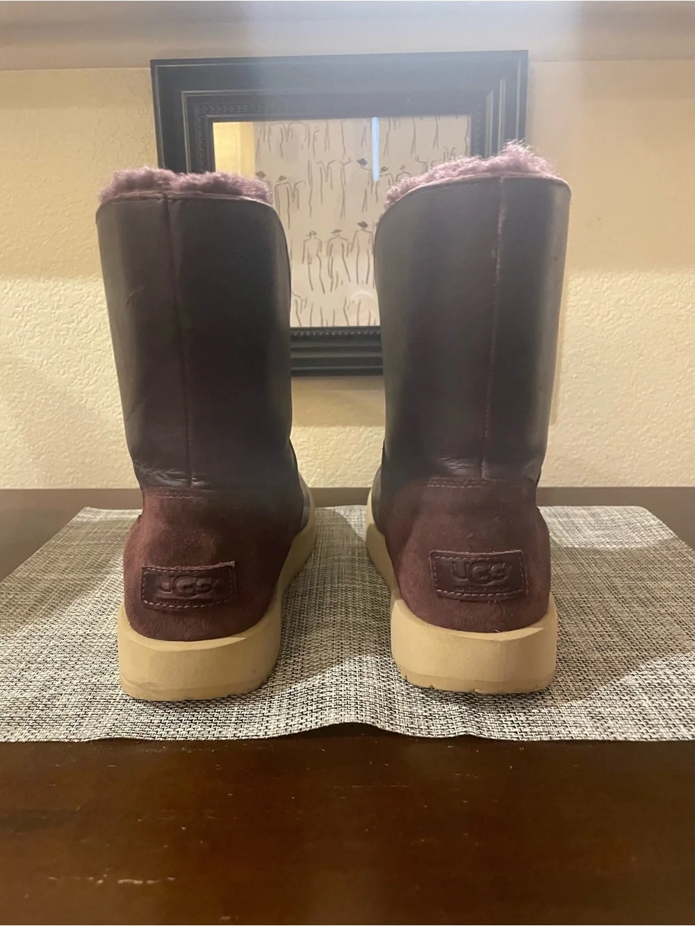 UGG Burgundy Leather Winter Boots with Shearling Lining